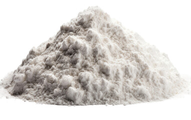 Pile of White Powder. A mound of white powder is creating a stark contrast. The fine texture of the powder is clearly visible. on a White or Clear Surface PNG Transparent Background.