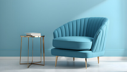Modern 3D Armchair. Elegance in Teal. Isolated on Blue Background. Ideal for Interior Decoration and Furniture