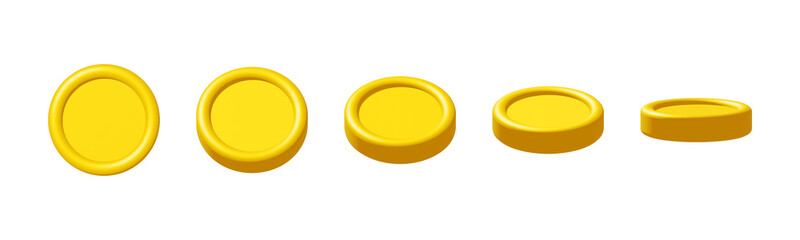 3d gold coins rotate isolated on white background. Design element illustration PNG.