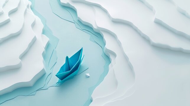 blue paper boat on the water.