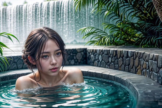 Tranquillit&agrave; Nell'Acqua- Ritratto di una Ragazza che si Rilassa in una Piscina