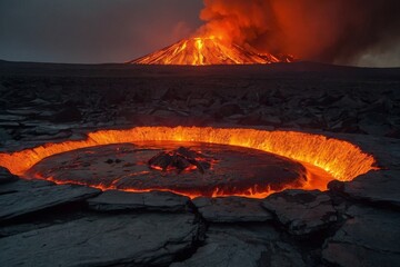 burning ground raging magma erupting f - obrazy, fototapety, plakaty