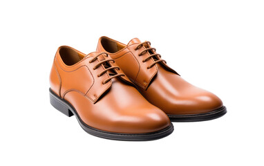 Fototapeta premium Pair of Brown Shoes. A pair of classic brown shoes, neatly. The shoes are positioned side by side, showcasing their design and color. on a White or Clear Surface PNG Transparent Background.
