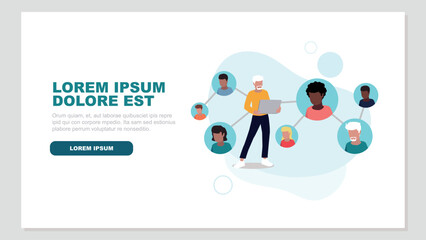 Vektor-Illustration eines Mannes, der in einem sozialen Netzwerk verbunden ist - soziales Netzwerk-Konzept