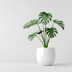 Tropical house monstera plant in modern pot or vase side view isolated on white background
