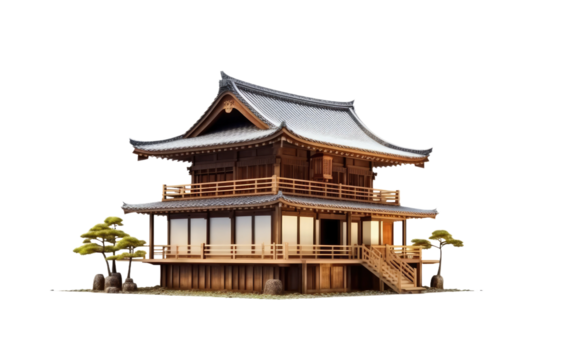A small wooden building with a tall roof stands in a rural setting. The building appear sturdy and functional likely used for storage or shelter on a White or Clear Surface PNG Transparent Background.