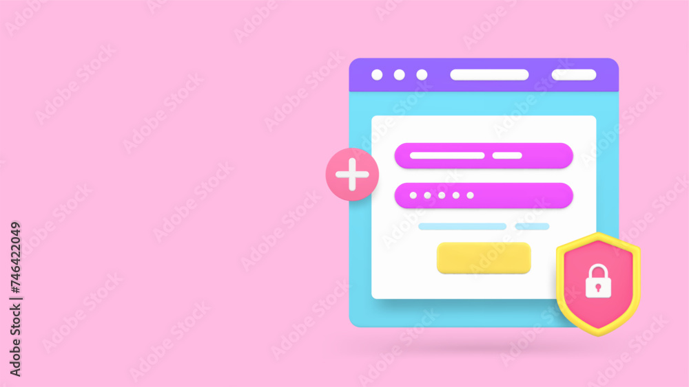 Poster online account authorization login password web page banner with copy space 3d icon realistic vector