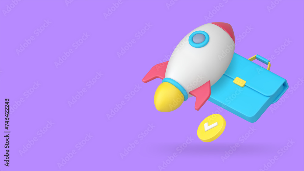 Poster business startup efficient productivity management banner with copy space 3d icon realistic vector