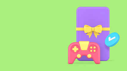 Esport virtual gaming championship win present gamepad banner copy space 3d icon realistic vector