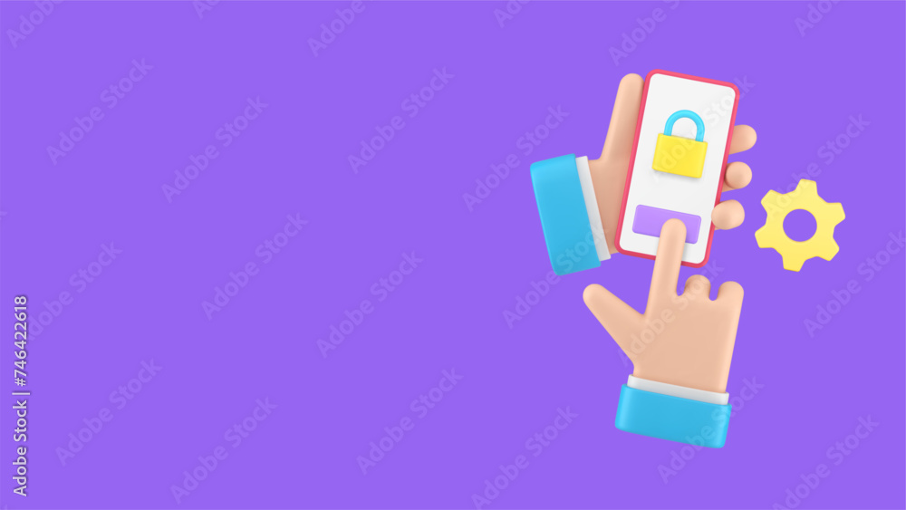 Poster smartphone personal data user account protection banner with copy space 3d icon realistic vector