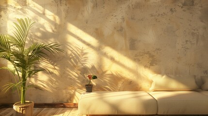 Living room with a large potted plant interior.  Generative AI