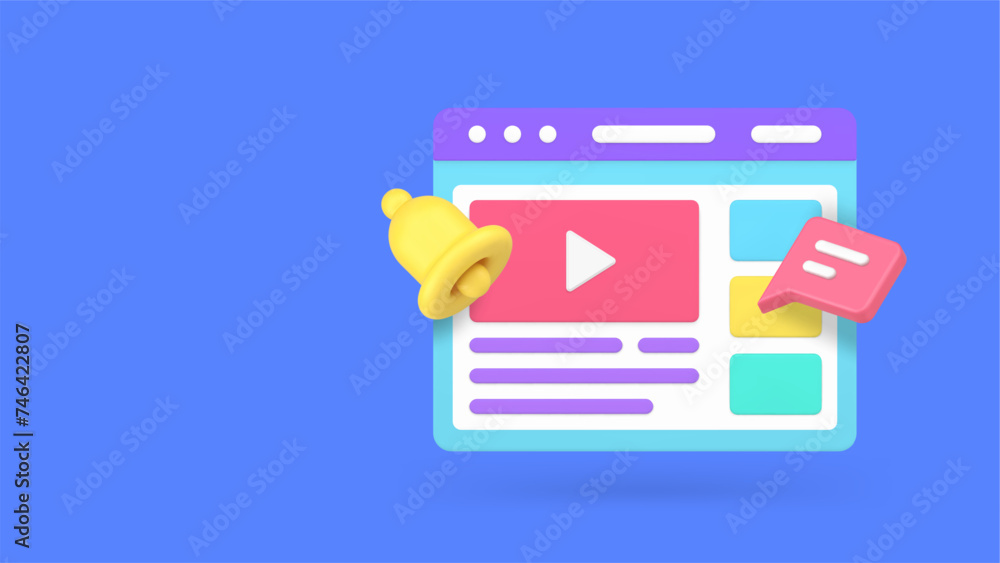 Poster video blog vlog multimedia content internet web site menu banner copy space 3d icon realistic vector