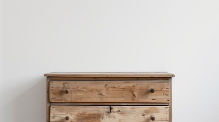 White wall and a wooden chest of drawers. Minimalism interior wall background. Generative AI