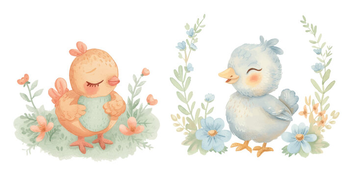 cute chicken soft watercolour vector illustration