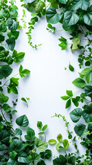 plants foliage flat lay banner with  copy space background. Generative AI