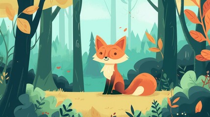 fox in fairy forest illustration.