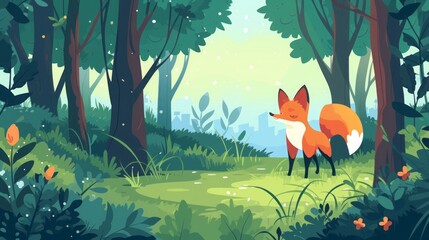 fox in fairy forest illustration.