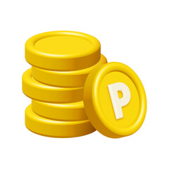 3d stack of point coin and collectables isolated on white background. Design element illustration PNG.