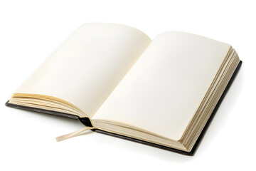 Blank opened notebook isolated on white background