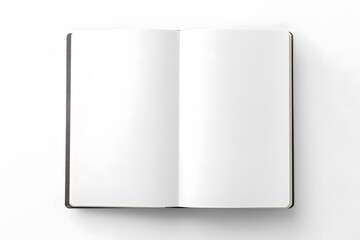 Blank opened notebook mock up top view isolated on white background