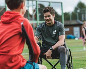 Disability sports coach mentoring young athletes motivation and potential leadership and growth