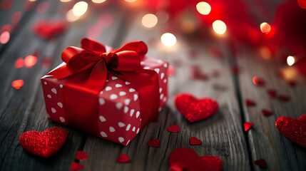 Obraz premium Valentine's day gift with rose flowers.Flat lay