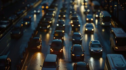 Obraz premium Close-up of the lane congested with lots of cars.