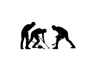 Curling silhouette. Winter sports game. Teamwork man delivering stone on curling sports rink sliding over the ice. Good use for symbols, logos, mascots, icons, signs, or any design you want.