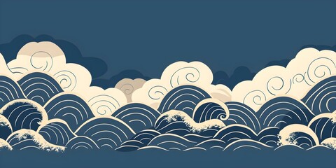 Seamless Japanese-inspired Blue and White Wave Pattern Design for Posters and Prints. Concept Japanese Art, Wave Pattern, Blue and White, Posters, Prints