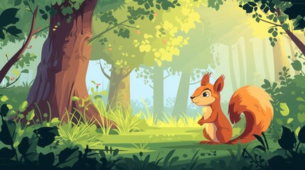 squirrel in fairy forest illustration.