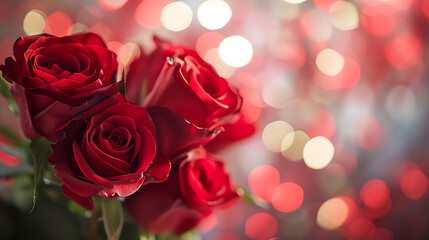 red roses with bokeh valentine's setting with red roses