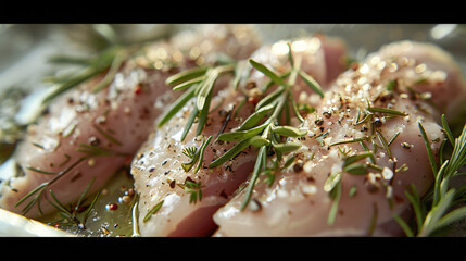 Raw chicken with rosemary and herbs.