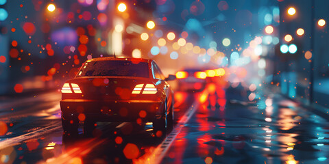 night rain cars lights / autumn road in the city, traffic October on the highway, dark evening traffic jams
