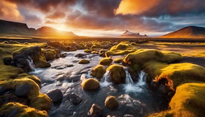 Foto op Canvas Scena Magica- Vista del Tramonto e del Paesaggio Idilliaco presso le Sorgenti Termali Islandesi © Benedetto Riba