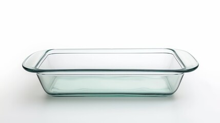 glass baking dish on white background.