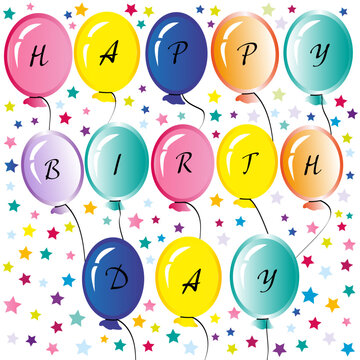 Felicitación de cumpleaños con globos de colores.