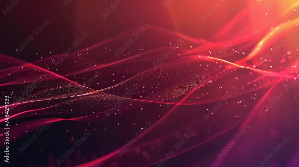 Wall mural elegant red flowing wave particles. futuristic digital technology or science banner.