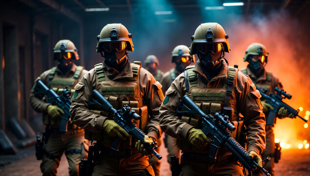 A group of armed soldiers