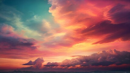 Background of colorful sky concept: Dramatic sunset with twilight color sky and clouds.  - obrazy, fototapety, plakaty