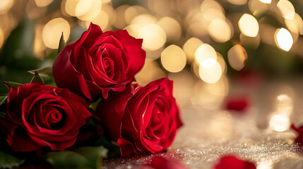 red roses with bokeh valentine's setting with red roses