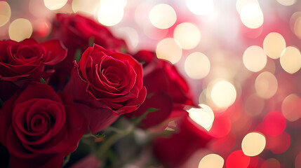 red roses with bokeh valentine's setting with red roses