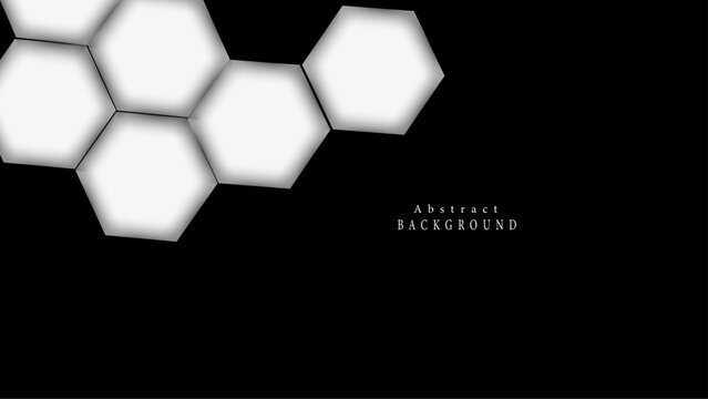 White hexagon pattern. Black and white monochrom background.