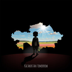A young dreamer: "The boy looks to the bright future of Kazakhstan." Download this vector file to illustrate hope, ambition, and a nation's potential.
