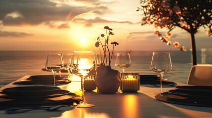 Dinner table overlooking the sunset