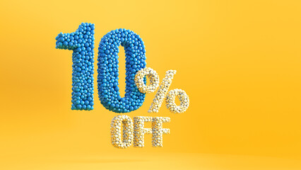 Blue 10 percent sale sign on yellow background. Yellow selling background for flyer, poster, shopping, for symbol sign, discount, selling, banner, web, header. - obrazy, fototapety, plakaty