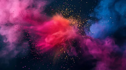 Fotobehang Colorful Holi powder on dark backdrop © Irfan Hameed