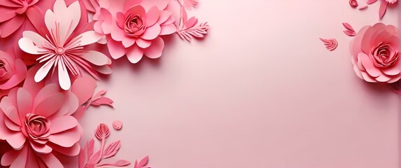 Womens Day banner cut pink paper revealing spring flowers