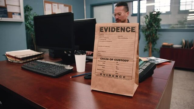 Steve African american police officer working in desk job