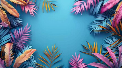 Aerial Oasis Symphony: 3D Rendered Top-View Summer-Themed Blue Background, Unveiling a Coastal Wonderland of Relaxation, Vibrant Ocean Hues, and Sunlit Tropical Paradise 