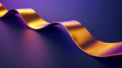 Gilded Elegance Unveiled: 3D Rendered Abstract Gold Curved Ribbon on Purple and Dark Background, Crafting an Opulent Fusion of Luxury, Dimensionality, and Sublime Artistry 